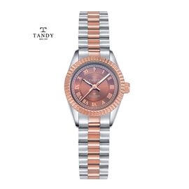 [TANDY] Fluted Bezel Diamond Couple Watch TS 303 – Elegant Design with Fluted Bezel, Real Diamond Accents, Perfect for Men & Women